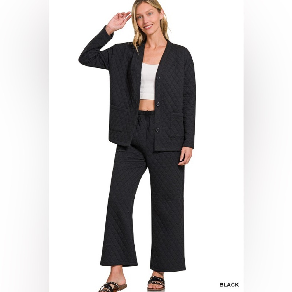 Black Quilted Jacket and Pant Set, size Medium, NWT